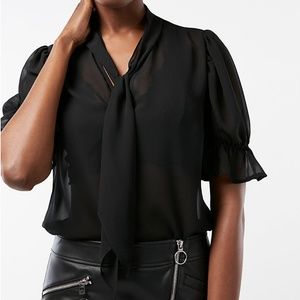 NWT Express Sheer Chiffon Tie Neck Blouse Size XXS